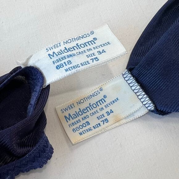 MaidenForm Sweet Nothings Vintage Union made Bra & Camisole Navy Blue size 34 - Picture 3 of 9